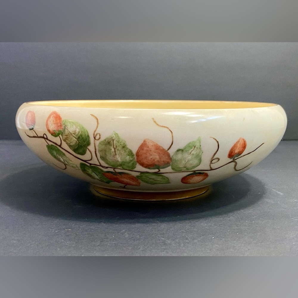 Vtg Limoges Hand Painted Porcelain Strawberry Bowl Gold Guild Art Nouveau 1934